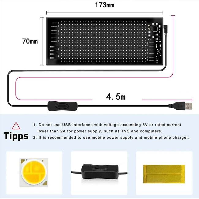 MATRIX GLB-106-0001 Εύκαμπτη Κυλιόμενη Ψηφιακή Επιγραφή 17.3x7cm P4 32x16 Pixel LED 10W DC 5V 2A με USB 2.0 Αδιάβροχο IP65 Πολύχρωμο RGB - Bluetooth Control μέσω iPIXEL APP - Μ17.3 x Π0.2 x Υ7cm - 2 Χρόνια Εγγύηση - 21