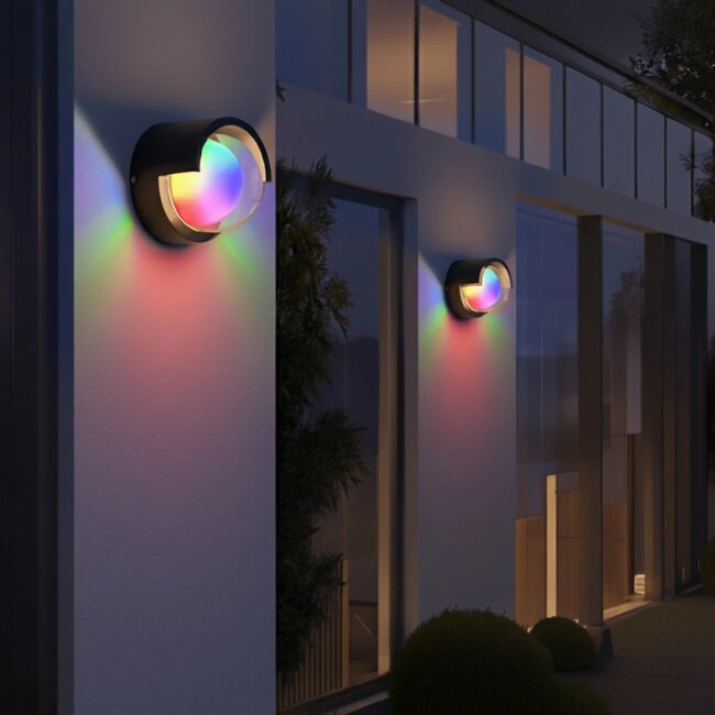 kelvo® NEXA KLV-101-0254 Φωτιστικό Τοίχου / Απλίκα LED 6W 360lm 180° AC 220-240V Αδιάβροχο IP65 Πολύχρωμο RGB+WW Dimmable SPI/TTL Protocol IC UCS512 - Sanan SMD Chip & TÜV SÜD Driver - Μαύρο Ματ - Μ11 x Π9 x Υ11cm - 5 Χρόνια Εγγύηση