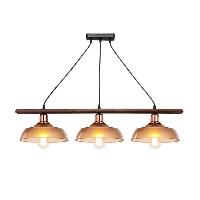 LOAN 203-0289 Μοντέρνο Κρεμαστό Φωτιστικό Οροφής με Ντουί 3 x E27 AC 220-240V IP20 - Καφέ & Μπρονζέ -  Μ89 x Π25.5 x Υ19cm - 2