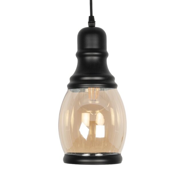 OLIVER 999-0188 Vintage Κρεμαστό Φωτιστικό Οροφής με Ντουί 1 x E27 AC 220-240V IP20 - Μελί & Μαύρο - Μ14 x Π14 x Υ30cm - 4