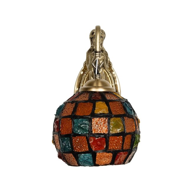 MERMAID 02389 Vintage Φωτιστικό Τοίχου - Απλίκα με Ντουί 1 x E27 AC 220-240V IP20 - Μπρούτζινο & Πολύχρωμο - Μ17 x Π30 x Υ27cm - 3