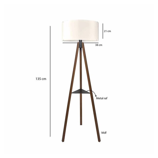 SHELF 204-0129 Μοντέρνο Eπιδαπέδιο Φωτιστικό Μονόφωτο 1 x E27 IP20 Καφέ Ξύλο με Μπεζ Ύφασμα - Μ38 x Π38 x Υ135cm - 2