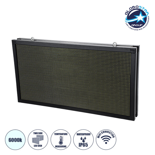 DISPLAY 90812 LED Scrolling Display 96x48cm - Κυλιόμενη Ψηφιακή Πινακίδα / Επιγραφή Διπλής Όψης P10 LED SMD AC 220-240V - Λειτουργία μέσω Wi-Fi με Εφαρμογή APP - Αισθήτηρας Θερμοκρασίας και Υγρασίας - Αδιάβροχο IP65 - Μ102 x Π11 x Υ54.5cm - Ψυχρό Λευκό 6000K - 1 Χρόνο Εγγύηση