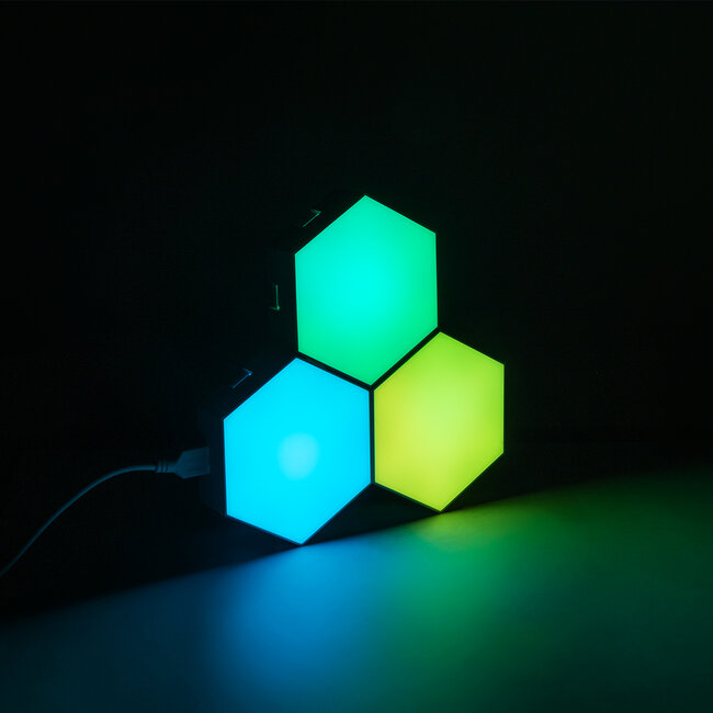 DIGIOCTA 90447 Σετ 3 Ψηφιακων LED RGB Φωτιστικών Κυψελών με Ψηφιακό Controller με WiFi Smart APP & Ασύρματο Χειριστήριο RF 2.4Ghz - LED SMD 5050 4.5W/Σετ 42PIXEL/Σετ 360lm/Σετ 120° DC 5V με USB 2.0 IP20 Πολύχρωμο RGB - Dimmable - Μ10.5 x Π10.5 x Υ3cm Ανά Κυψέλη - 2 Χρόνια Εγγύηση - 2