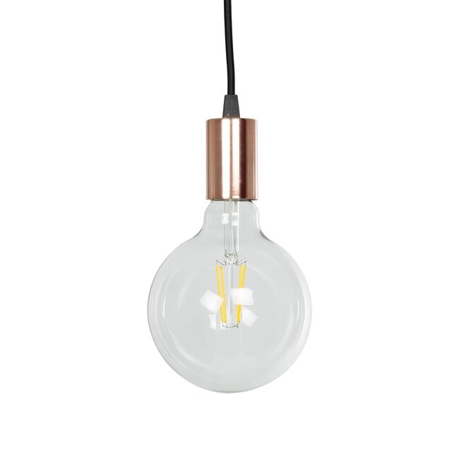 WHIP 77665 Μοντέρνο DIY Φωτιστικό με Υφασμάτινο Καλώδιο, Ντουί 1 x E27, Διακόπτη On/Off & Πρίζα AC 220-240V IP20 - Μαύρο & Ροζ Χρυσό - Μ140 x Π4 x Υ4cm - 4