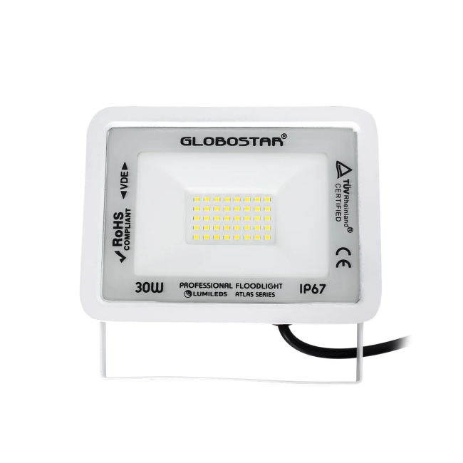  ATLAS 61413 Προβολέας LED 30W 3750lm 120° AC 220-240V Αδιάβροχο IP67 Ψυχρό Λευκό 6000K - Lumileds SMD Chip - TÜV Rheinland Certified - Λευκό Ματ - Μ16 x Π2.5 x Υ12.5cm - 5 Χρόνια Εγγύηση