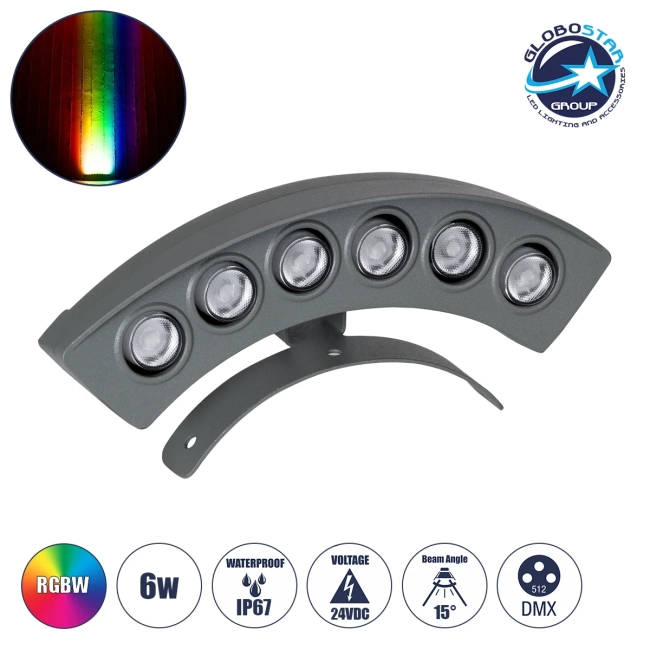 TREELIGHT-PLANTE 90459 Κυρτή Μπάρα Φωτισμού Wall Washer Ειδική για Φυτά - Δέντρα LED 6W 630lm 15° DC 24V Αδιάβροχο IP67 Μ18 x Π3.7 x Υ7.5cm RGBW DMX512 - Γκρι Ανθρακί - 3 Years Warranty