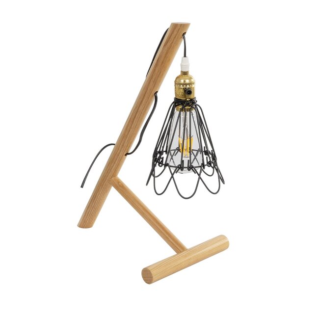 ELMA 999-0239 Μοντέρνο Επιτραπέζιο Φωτιστικό Πορτατίφ Μονόφωτο 1 x E27 IP20 Μπεζ Ξύλο με Μαύρο Μέταλλο - Μ35 x Π20 x Υ43cm