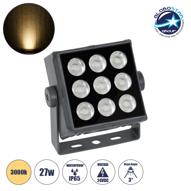  FLOODTINY 90368 Προβολέας Σποτ Wall Washer LED 27W 2970lm 3° DC 24V Αδιάβροχο IP65 Θερμό Λευκό 2700K Dimmable - Bridgelux SMD Chip - Γκρι Ανθρακί - Μ13.8 x Π16.4 x Υ7cm - 3 Χρόνια Εγγύηση