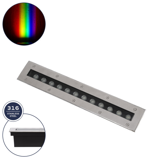UNDERGROUND-REMVI 90193 Χωνευτή Μπάρα Φωτισμού Wall Washer LED 12W 1020lm 10° DC 24V Αδιάβροχο IP68 RGBW Dimmable DMX512 - Ανοξείδωτο Ατσάλι 304 - Μ50 x Π9 x Υ7.2cm / Q48.5 x 7.5cm - 3 Χρόνια Εγγύηση