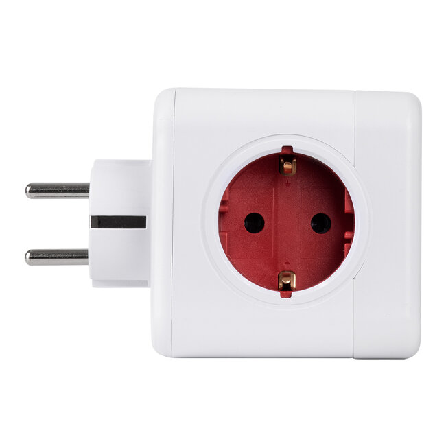 TRAVEL PowerCube PRO Certified 79634 Πολύπριζο 6 Θέσεων με 4 Πρίζες Ασφαλείας Childproof EU Schuko AC 220-240V & 2 Πρίζες USB Max 2.1A/DC 5V Μ7.5 x Π11.5 x Υ7.5 - Λευκό με Κόκκινο - Max Load 3680W/16A - 7