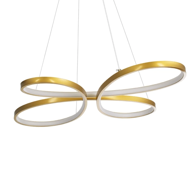 BUTTERFLY 61393 Μοντέρνο Κρεμαστό Φωτιστικό Οροφής LED 75W 7500lm 300° AC 220-240V IP20 Ρυθμιζόμενο Λευκό CCT με Χειριστήριο από 2700K έως 6000K Dimmable - Lumileds SMD Chip - Χρυσό Βούρτσας - Μ70 x Π55 x Υ4cm - 3 Χρόνια Εγγύηση - 3