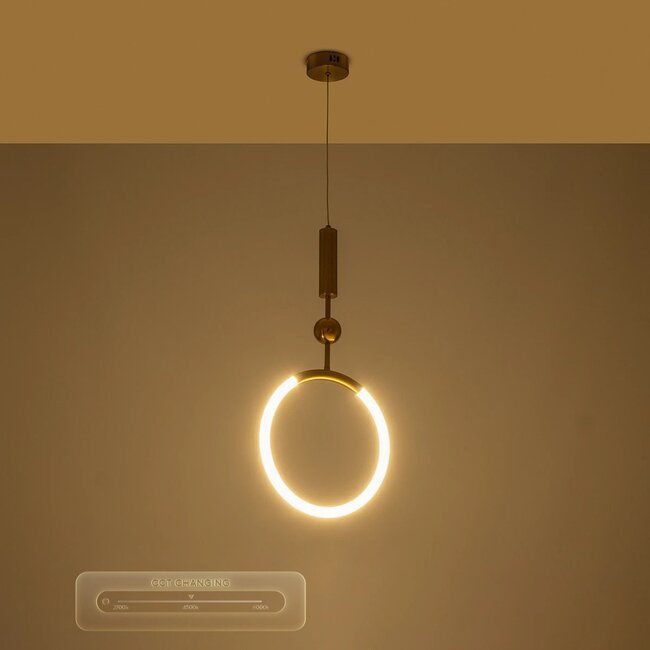 kelvo® GLOW KLV-101-0175 Κρεμαστό Φωτιστικό Οροφής LED 18W 1800lm 360° AC 220-240V IP20 Ρυθμιζόμενο Λευκό CCT με On/Off 2700K/4500K/6000K - Lumileds SMD Chip - Χρυσό Πλατίνα - Μ30 x Π6 x Υ60cm - 3 Χρόνια Εγγύηση - 14