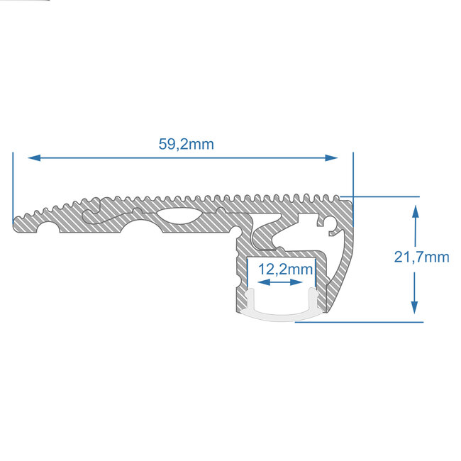 STAIR-PROFILE 70823-1M Προφίλ Αλουμινίου - Βάση & Ψύκτρα Ταινίας LED με Λευκό Γαλακτερό Κάλυμμα - Χρήση σε Σκαλοπάτια - Πατητό Κάλυμμα - Ασημί - 1 Μέτρο - Μ100 x Π6 x Υ2.1cm - 8