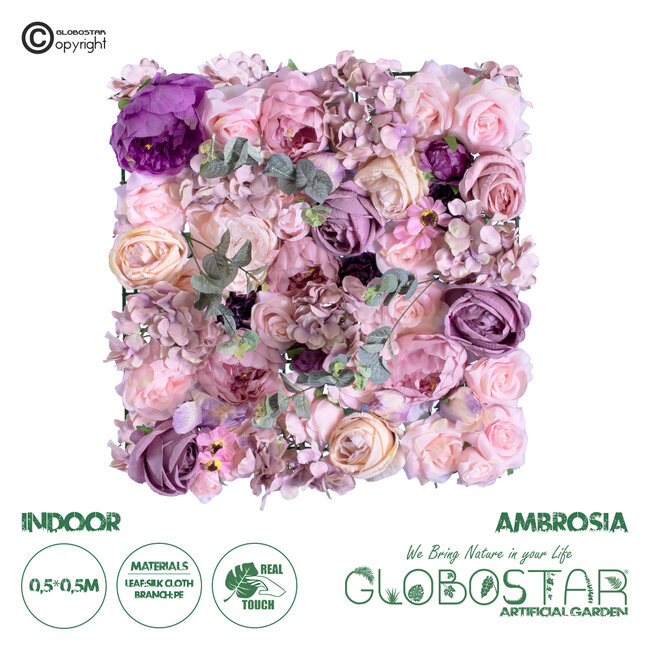 Artificial Garden AMBROSIA 20265 Τεχνητό Διακοσμητικό Πάνελ Λουλουδιών - Κάθετος Κήπος σύνθεση Αμβροσία Μ50 x Π50 x Υ9cm