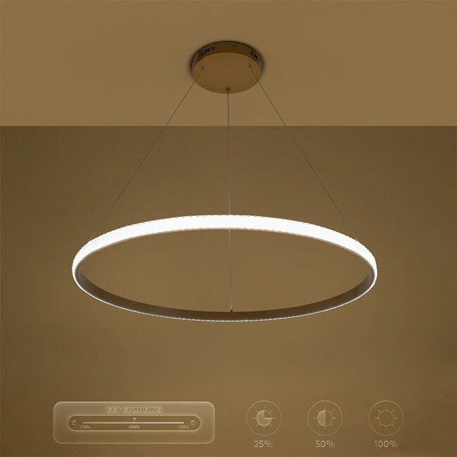 kelvo® DIAMOND KLV-101-0232 Κρεμαστό Φωτιστικό Οροφής LED 67W 6700lm 180° AC 220-240V IP20 Ρυθμιζόμενο Λευκό CCT με Χειριστήριο από 2700K έως 6000K Dimmable - Lumileds SMD Chip - Χρυσό Πλατίνα - Μ80 x Π80 x Υ3cm - 3 Χρόνια Εγγύηση - 12