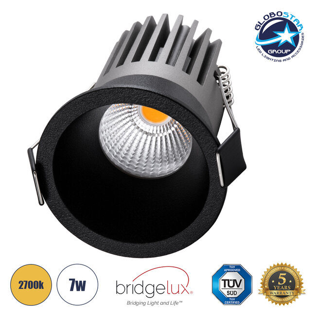 MICRO-B 60245 Χωνευτό LED Spot Downlight TrimLess Φ6cm 7W 875lm 38° AC 220-240V IP20 Φ6 x Υ7.8cm - Στρόγγυλο - Μαύρο - Θερμό Λευκό 2700K - Bridgelux COB - 5 Years Warranty