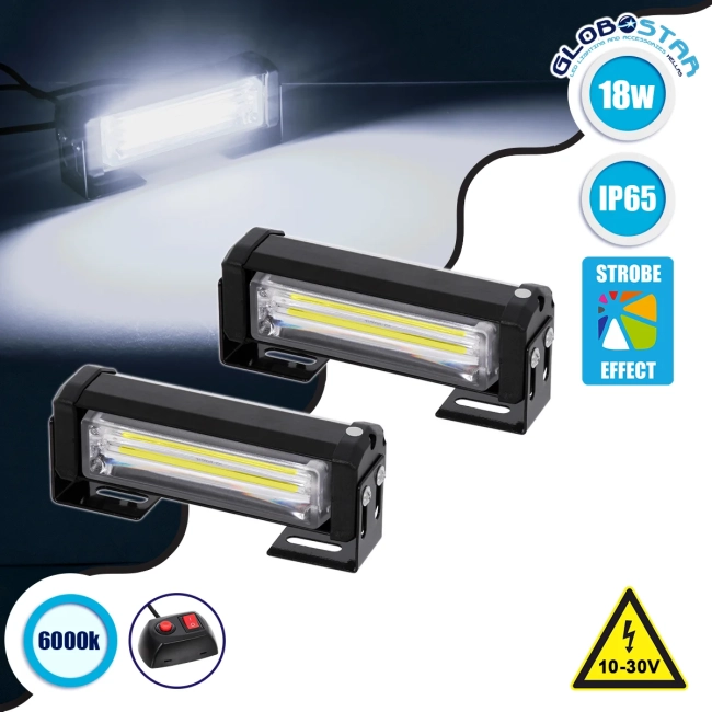 85028 PRO Series ΣΕΤ 2 x Μπάρες Σήμανσης Οχήματος Ασθενοφόρου για Αυτοκίνητα & Φορτηγά 13 Προγραμμάτων Φωτισμού LED CREE CXB COB 18W DC 10-30V Αδιάβροχο IP65 Ψυχρό Λευκό 6000K