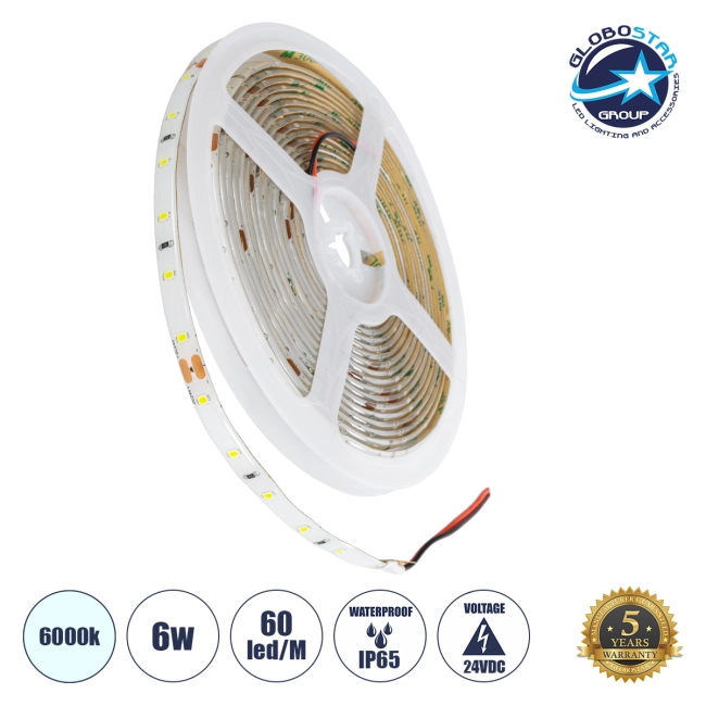 LILAC 70300 Ταινία LED 6W/m 660lm/m 120° DC 24V Αδιάβροχη IP65 60 x SMD2835 Chip/m Ψυχρό Λευκό 6000K Dimmable - Sanan SMD Chip - Μ500 x Π0.8 x Υ0.2cm - Ρολό 5 Μέτρων - 5 Χρόνια Εγγύηση