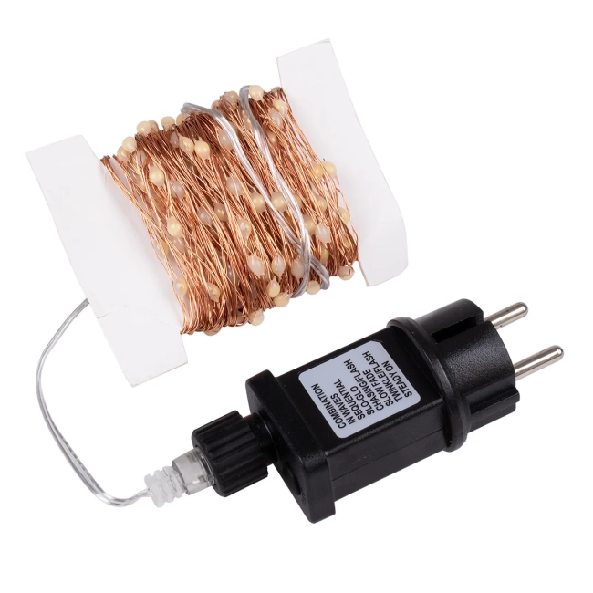 85843 Διακοσμητική Γιρλάντα 20 Μέτρα με Controller 8 Προγραμμάτων Εναλλαγών Φωτισμού - 200 LED 1.3W AC 230V με Χάλκινο Καλώδιο & Πρίζα Schuko Αδιάβροχη IP44 Ψυχρό Λευκό 6000K Μ20m - 3
