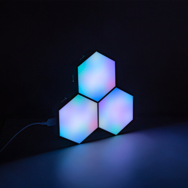 DIGIOCTA 90447 Σετ 3 Ψηφιακων LED RGB Φωτιστικών Κυψελών με Ψηφιακό Controller με WiFi Smart APP & Ασύρματο Χειριστήριο RF 2.4Ghz - LED SMD 5050 4.5W/Σετ 42PIXEL/Σετ 360lm/Σετ 120° DC 5V με USB 2.0 IP20 Πολύχρωμο RGB - Dimmable - Μ10.5 x Π10.5 x Υ3cm Ανά Κυψέλη - 2 Χρόνια Εγγύηση - 15