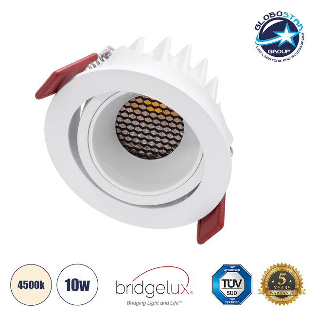 LEO-R 60284 Χωνευτό LED Spot Downlight TrimLess Φ8.5cm 10W 1300lm 38° AC 220-240V IP20 Φ8.5 x Υ6.6cm - Στρόγγυλο - Κινούμενο - Λευκό & Anti-Glare HoneyComb - Φυσικό Λευκό 4500K - Bridgelux COB - 5 Years Warranty - 1