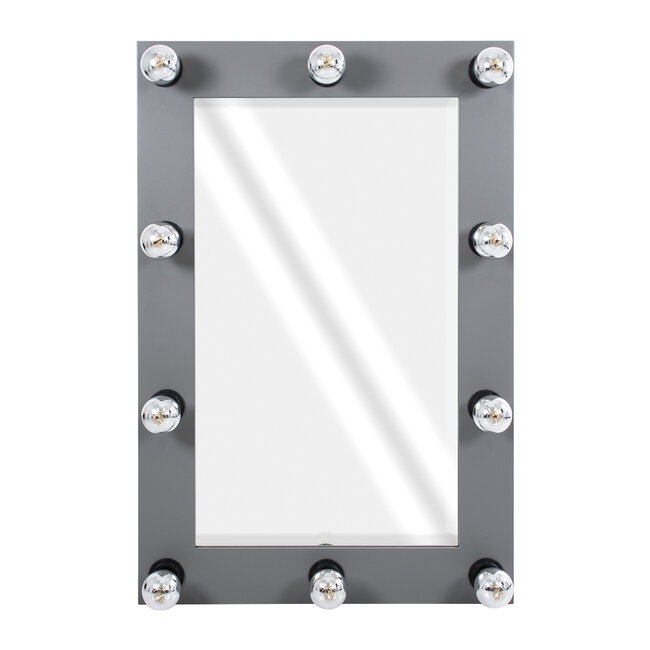 MAKEUP MIRROR-60x90-6 Μοντέρνος Καθρέπτης Μακιγιάζ με Πλαίσιο Φυσικού Ξύλου με Διακόπτη On/Off 10 x E27 AC220-240V - Μ60 x Π7 x Υ90cm - Γκρι Ανθρακί