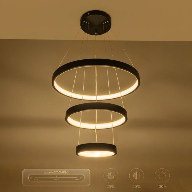 kelvo® NEMESIS KLV-101-0217 Κρεμαστό Φωτιστικό Οροφής LED 100W 10000lm 180° AC 220-240V IP20 Ρυθμιζόμενο Λευκό CCT με Χειριστήριο από 2700K έως 6000K Dimmable - Lumileds SMD Chip - Μαύρο Ματ - Μ60 x Π60 x Υ60cm - 3 Χρόνια Εγγύηση - 14