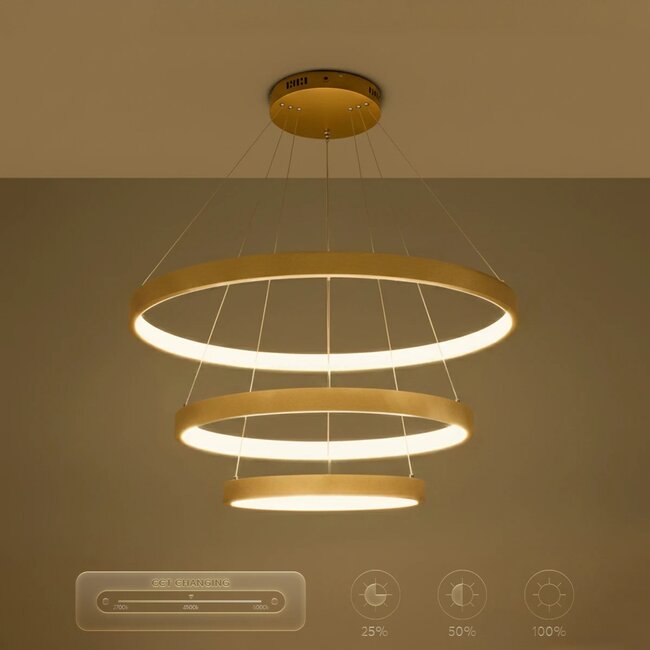 kelvo® NEMESIS KLV-101-0222-V2 Κρεμαστό Φωτιστικό Οροφής LED 120W 12000lm 180° AC 220-240V IP20 Ρυθμιζόμενο Λευκό CCT με Χειριστήριο από 2700K έως 6000K Dimmable - Lumileds SMD Chip - Χρυσό Πλατίνα - Μ80 x Π80 x Υ80cm - 3 Χρόνια Εγγύηση - 15