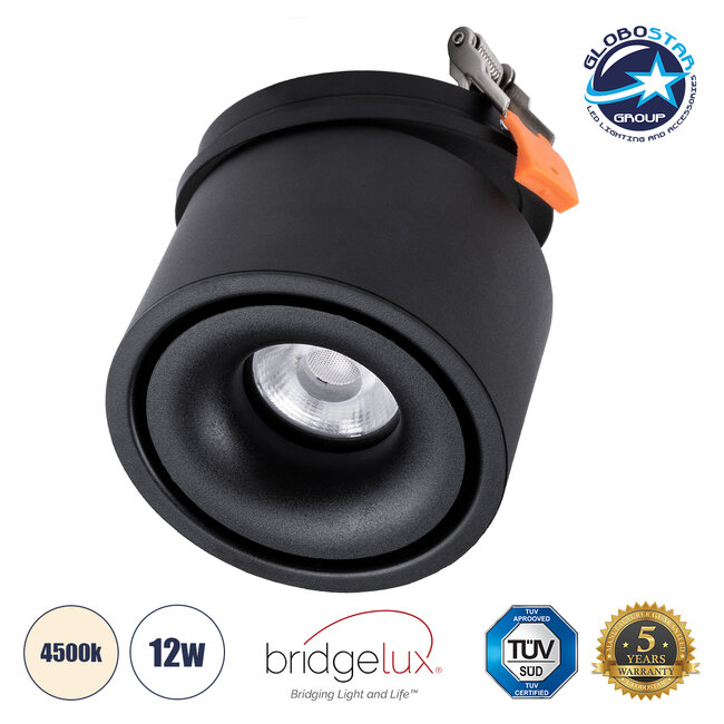 OMEGA-R 60296 Χωνευτό LED Spot Downlight TrimLess Φ10cm 12W 1560lm 36° AC 220-240V IP20 Φ10 x Υ8.2cm - Στρόγγυλο - Μαύρο - Φυσικό Λευκό 4500K - Bridgelux COB - 5 Years Warranty