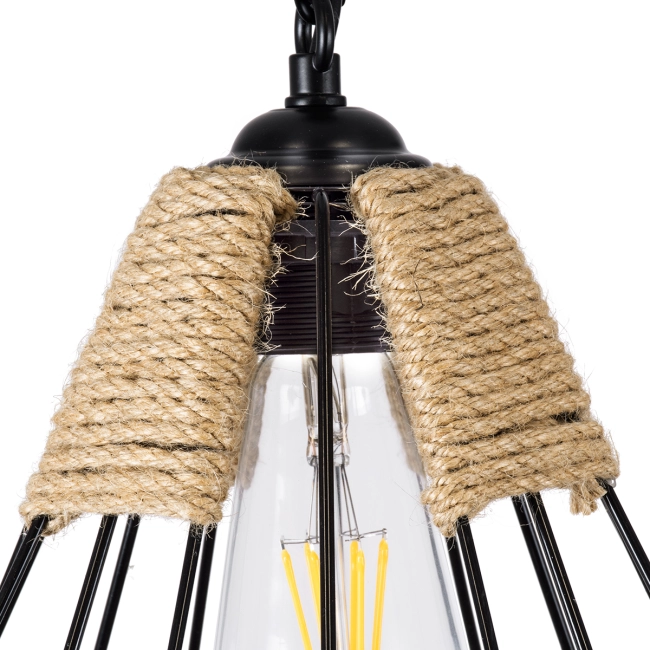 Vintage Κρεμαστό Φωτιστικό Οροφής Μονόφωτο Πλέγμα με Μπεζ Σχοινί Φ31  CONICAL 01617 - 7