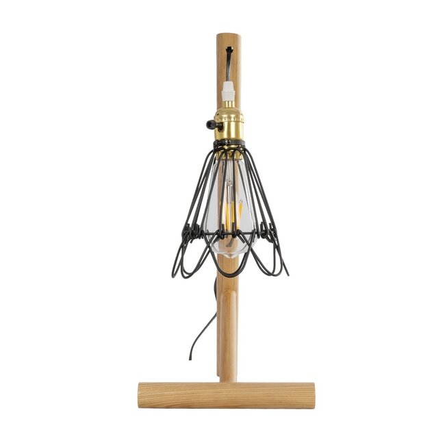 ELMA 999-0239 Μοντέρνο Επιτραπέζιο Φωτιστικό Πορτατίφ Μονόφωτο 1 x E27 IP20 Μπεζ Ξύλο με Μαύρο Μέταλλο - Μ35 x Π20 x Υ43cm