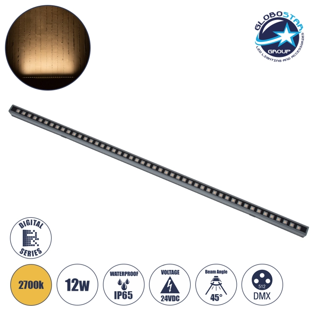DIGIBAR 90211 Ψηφιακή Pixel Addressable Facade Μπάρα LED 12W 840lm 45° DC 24V Αδιάβροχο IP65 8 x Pixel Θερμό Λευκό 2700K Dimmable DMX512 SPI/TTL Protocol IC UCS512C4 - Bridgelux SMD Chip - Γκρι Ανθρακί - Μ100 x Π3.5 x Υ3.2cm - 3 Χρόνια Εγγύηση
