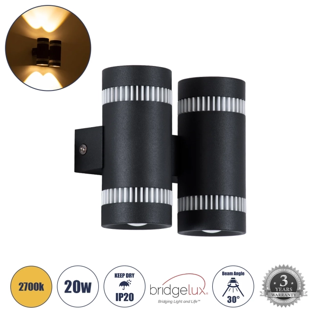  CANNONAL 60580 Μοντέρνο Φωτιστικό Τοίχου - Απλίκα LED 20W 2300lm 30° AC 220-240V IP20 Θερμό Λευκό 2700K - Bridgelux COB Chip & TÜV SÜD Driver - Μαύρο Ματ & Λευκό Ματ - Μ12 x Π6.5 x Υ11cm - 3 Χρόνια Εγγύηση