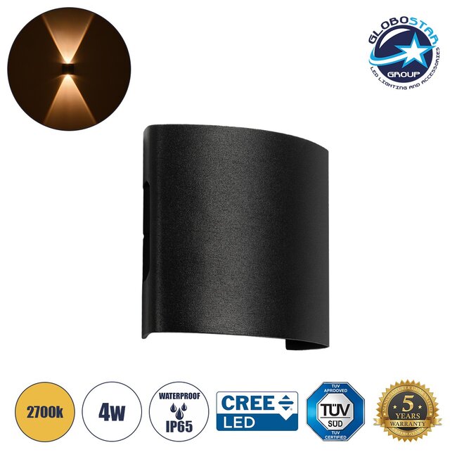 SIXOAD 60676 Μοντέρνο Φωτιστικό Τοίχου - Απλίκα LED 4W 500lm 30° AC 220-240V Αδιάβροχο IP65 Θερμό Λευκό 2700K - CREE XPE Chip & TÜV SÜD Driver - Μαύρο Ματ - Μ8.5 x Π3.5 x Υ8cm - 5 Χρόνια Εγγύηση