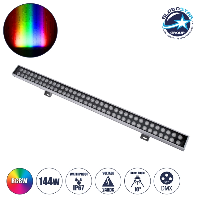 WASHERGAIA 90216 Μπάρα Φωτισμού Wall Washer LED 144W 12240lm 10° DC 24V Αδιάβροχο IP67 Πολύχρωμο RGBW Dimmable DMX512 - Bridgelux SMD Chip - Γκρι Ανθρακί - Μ100 x Π7.3 x Υ4.3cm - 3 Χρόνια Εγγύηση