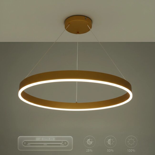 kelvo® VENOM KLV-101-0192 Κρεμαστό Φωτιστικό Οροφής LED 67W 6700lm 120° AC 220-240V IP20 Ρυθμιζόμενο Λευκό CCT με Χειριστήριο από 2700K έως 6000K Dimmable - Lumileds SMD Chip - Χρυσό Πλατίνα - Μ80 x Π80 x Υ6.5cm - 3 Χρόνια Εγγύηση - 13