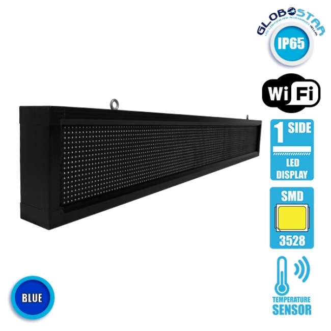  DISPLAY 90263 Κυλιόμενη Ψηφιακή Επιγραφή P10 Μονής Όψης LED AC 220-240V Αδιάβροχο IP54 Μπλε - WiFi Control μέσω FK APP - Αισθητήρας Θερμοκρασίας & Υγρασίας - Μ168 x Π9 x Υ24cm - 2 Χρόνια Εγγύηση