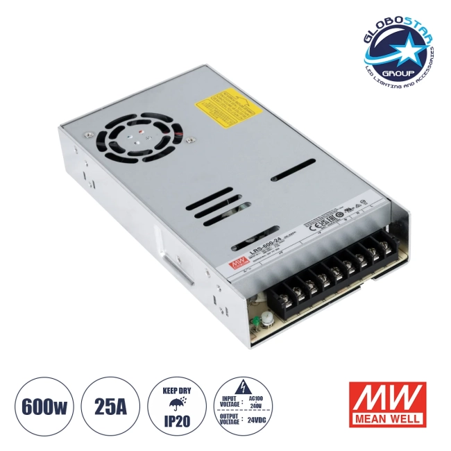MEANWELL-LRS600-24 90788 Τροφοδοτικό/Μετασχηματιστής Class I PELV 600W 25A AC 220-240V σε DC 24V IP20 - Ρυθμιζόμενo από DC 22.8V έως DC 26.4V - Ασημί - Μ22.5 x Π12.4 x Υ4.1cm - 3 Χρόνια Εγγύηση MEANWELL-LRS600-24 90788 Τροφοδοτικό/Μετασχηματιστής Class I PELV 600W 25A AC 220-240V σε DC 24V IP20 - Ρυθμιζόμενo από DC 22.8V έως DC 26.4V - Ασημί - Μ22.5 x Π12.4 x Υ4.1cm - 3 Χρόνια Εγγύηση