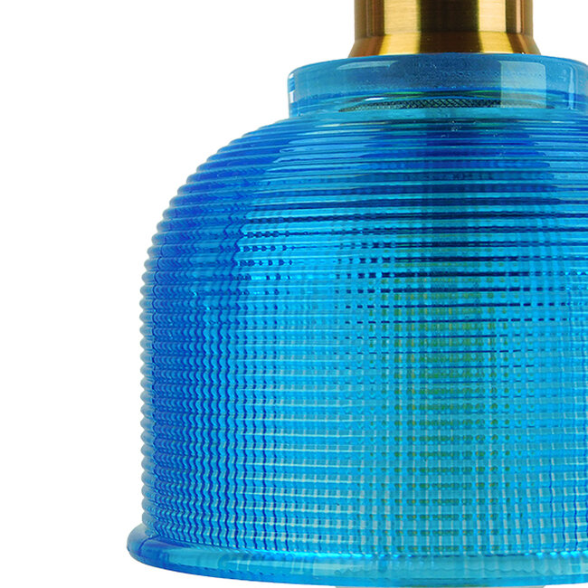 Vintage Κρεμαστό Φωτιστικό Οροφής Μονόφωτο Μπλε Γυάλινο Διάφανο Καμπάνα με Χρυσό Ντουί Φ14  SEGRETO BLUE 01452 - 7