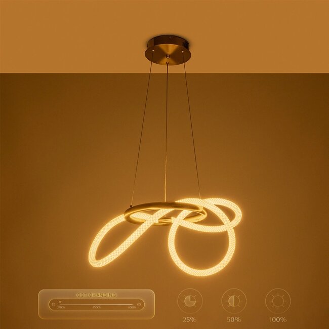 kelvo® GLOW KLV-101-0161 Κρεμαστό Φωτιστικό Οροφής LED 30W 3000lm 360° AC 220-240V IP20 Ρυθμιζόμενο Λευκό CCT με Χειριστήριο από 2700K έως 6000K Dimmable - Lumileds SMD Chip - Χρυσό Πλατίνα - Μ40 x Π40 x Υ30cm - 3 Χρόνια Εγγύηση - 14