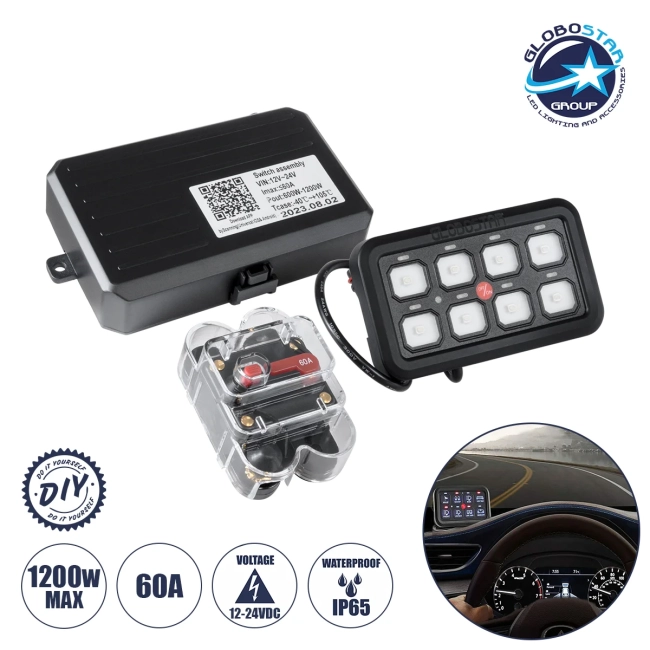 81503 Ψηφιακό Πάνελ Ελέγχου Φωτισμού DIY Bluetooth για Οχήματα με 8 Διακόπτες On/Off DC 12-24V Max 1200W 60A Αδιάβροχο IP65 Μ12 x Π7 x Υ1.5cm - 2 Χρόνια Εγγύηση
