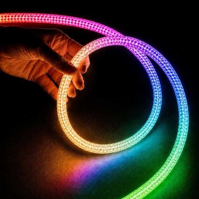 kelvo® GLOWFLEX KLV-101-0515 Ψηφιακή Pixel Addressable Ταινία Neon Flex με Πλεκτή Υφασμάτινη Επένδυση LED 14W/m 840lm/m 360° DC 24V Αδιάβροχο IP65 120 x SMD5054 Chip/m Πολύχρωμο RGB+WW Dimmable SPI/TTL Protocol IC TM1814 - Sanan SMD Chip - Μ1000 x Π2.2 x Υ2.2cm - Ρολό 10 Μέτρων - 6 Χρόνια Εγγύηση