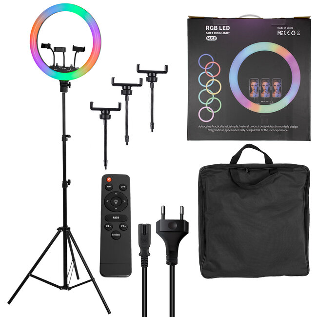 75805 Professional Digital Ring Light Φ46cm LED SMD 70W 7000lm 180° AC 230V με Καλώδιο Τροφοδοσίας Πρίζας - Ασύρματο Χειριστήριο RF 2.4Ghz Εναλλαγής Χρωμάτων & 3 Βάσεις Τηλεφώνου - Πολύχρωμ - 8