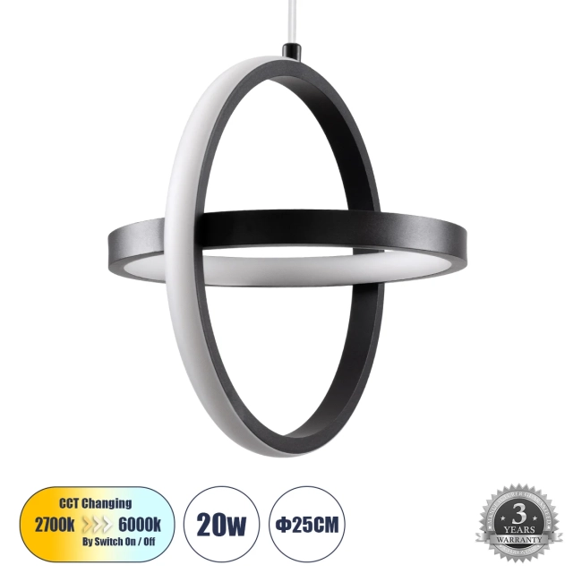 ALICE 61055 Μοντέρνο Κρεμαστό Φωτιστικό Οροφής LED 20W 2400lm 300° AC 220-240V IP20 Ρυθμιζόμενο Λευκό CCT με On/Off 2700K/4500K/6000K - Lumileds SMD Chip - Μαύρο Ματ - Μ25 x Π22 x Υ25cm - 3 Χρόνια Εγγύηση ALICE 61055 Μοντέρνο Κρεμαστό Φωτιστικό Οροφής LED 20W 2400lm 300° AC 220-240V IP20 Ρυθμιζόμενο Λευκό CCT με On/Off 2700K/4500K/6000K - Lumileds SMD Chip - Μαύρο Ματ - Μ25 x Π22 x Υ25cm - 3 Χρόνια Εγγύηση