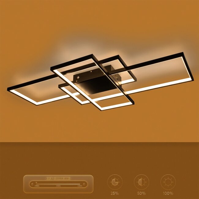 kelvo® QUADRA KLV-101-0296 Φωτιστικό Οροφής LED 120W 12000lm 120° AC 220-240V IP20 Ρυθμιζόμενο Λευκό CCT με Χειριστήριο από 2700K έως 6000K Dimmable - Lumileds SMD Chip - Μαύρο Ματ - Μ105 x Π60 x Υ9cm - 3 Χρόνια Εγγύηση - 11