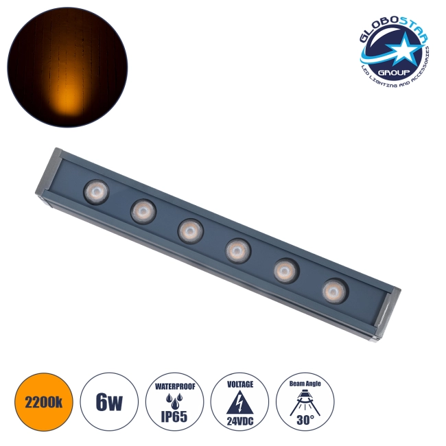 WASHERMARGO 90178 Μπάρα Φωτισμού Wall Washer LED 6W 630lm 30° DC 24V Αδιάβροχο IP65 Ultra Θερμό Λευκό 2200K Dimmable - Bridgelux SMD Chip - Γκρι Ανθρακί - Μ30 x Π4 x Υ5cm - 3 Χρόνια Εγγύηση