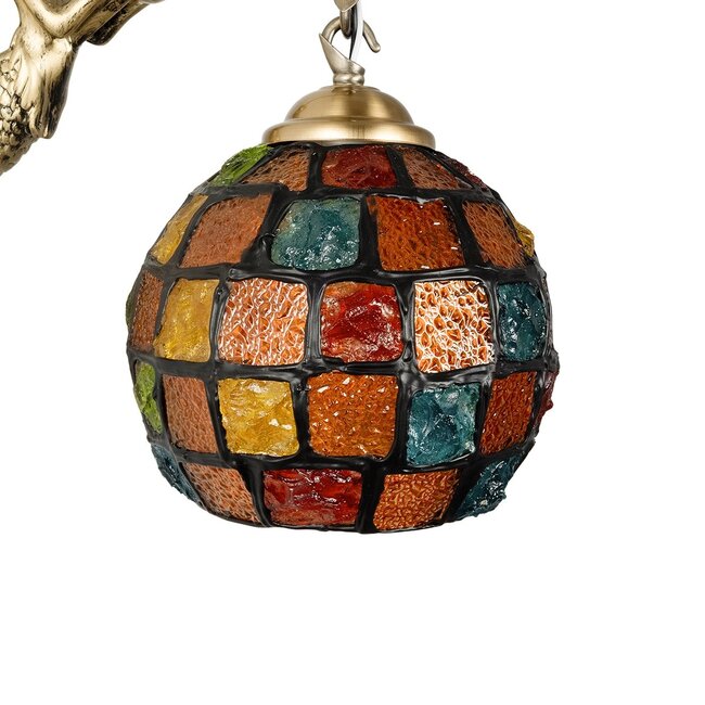 MERMAID 02389 Vintage Φωτιστικό Τοίχου - Απλίκα με Ντουί 1 x E27 AC 220-240V IP20 - Μπρούτζινο & Πολύχρωμο - Μ17 x Π30 x Υ27cm - 6