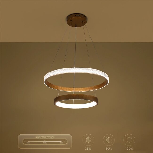 kelvo® DIAMOND KLV-101-0236-V2 Κρεμαστό Φωτιστικό Οροφής LED 75W 7500lm 360° AC 220-240V IP20 Ρυθμιζόμενο Λευκό CCT με Χειριστήριο από 2700K έως 6000K Dimmable - Lumileds SMD Chip - Χρυσό Πλατίνα - Μ60 x Π60 x Υ40cm - 3 Χρόνια Εγγύηση - 13