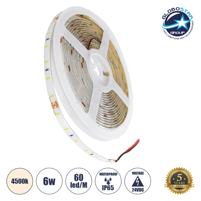 LILAC 70301 Ταινία LED 6W/m 600lm/m 120° DC 24V Αδιάβροχη IP65 60 x SMD2835 Chip/m Φυσικό Λευκό 4500K Dimmable - Sanan SMD Chip - Μ500 x Π0.8 x Υ0.2cm - Ρολό 5 Μέτρων - 5 Χρόνια Εγγύηση